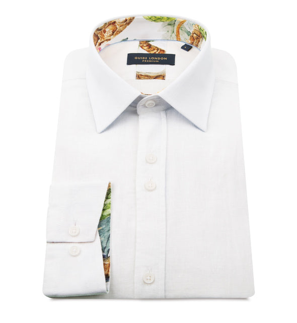 Guide London Long Sleeve Shirt - White Linen with Snake Detailing