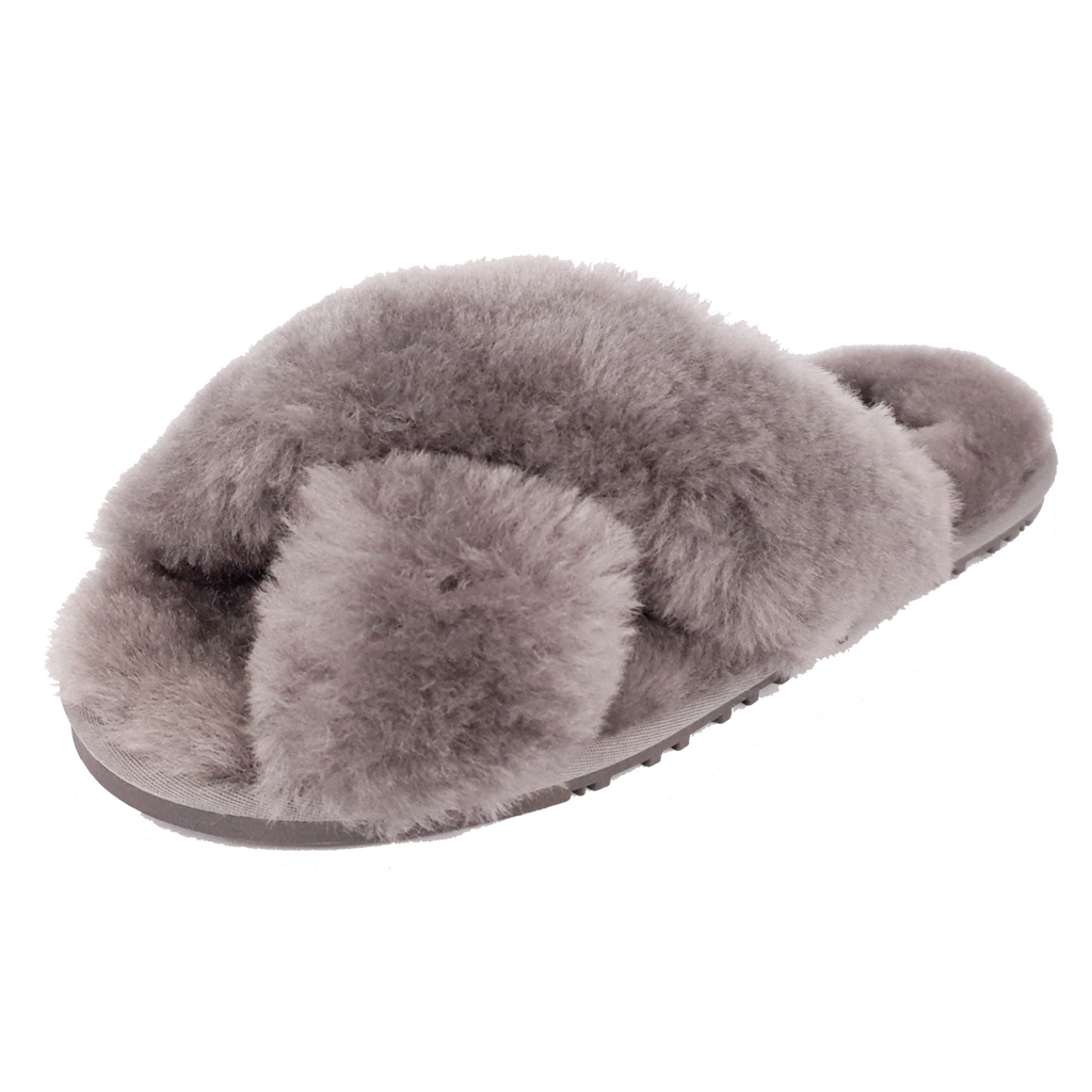 Rachel Sheepskin Cross Slide - Grey