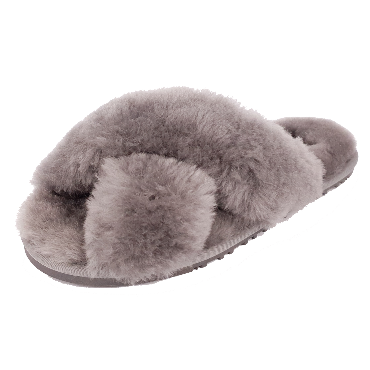 Rachel Sheepskin Cross Slide - Grey