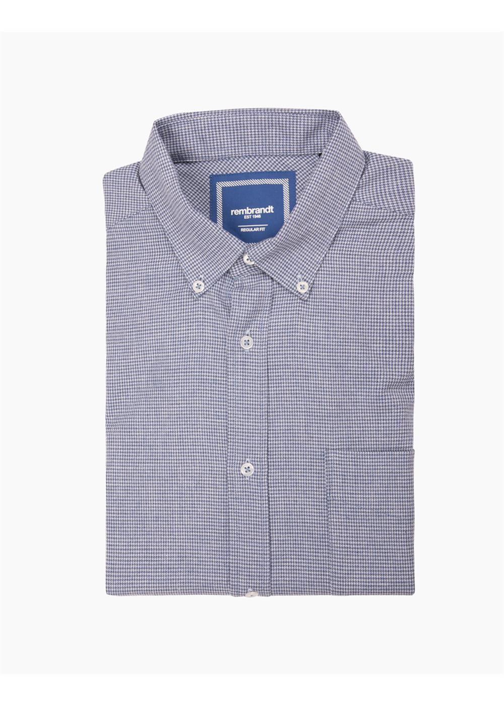 Ohope Long Sleeve Shirt - Blue Brushed Houndstooth
