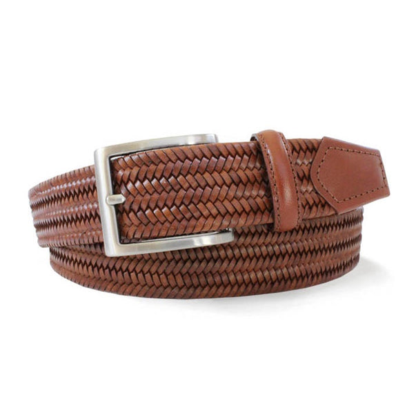 Woven Tan Italian Leather Stretch Belt