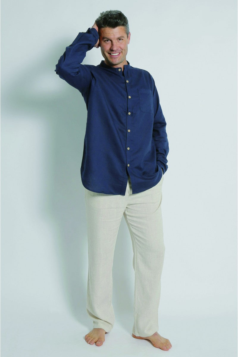 Hemp Grandpa Long Sleeve Shirt - Navy