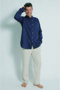 Hemp Grandpa Long Sleeve Shirt - Navy