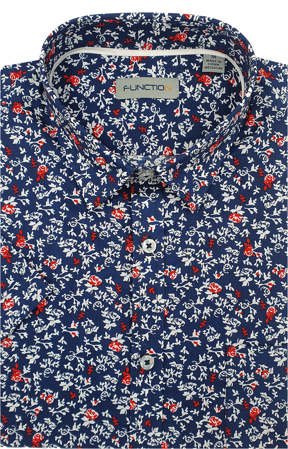 Function Short Sleeve Shirt - Navy with Red Rose