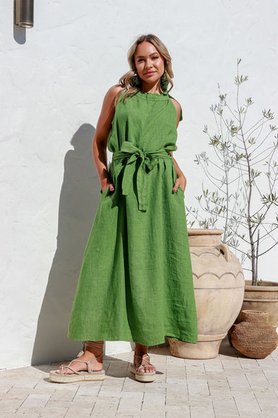 Papavero Italian Linen Dress - Grass