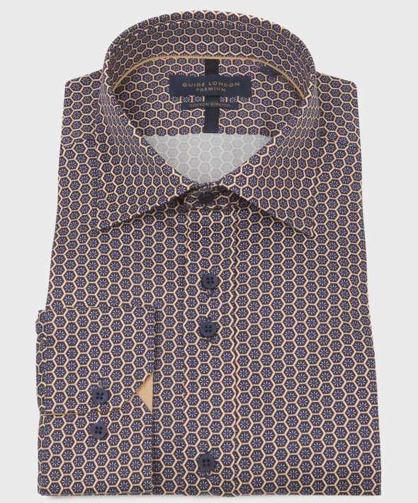 Guide London Long Sleeve Shirt - Geo Gold & Navy