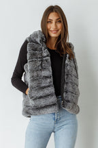 Caju Reversible Fur Vest W/ Hood - Charcoal
