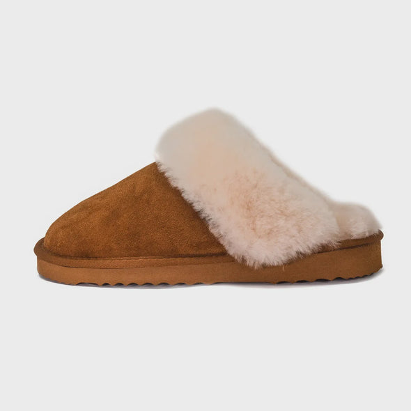 Juliet Sheepskin & Suede Slide Ladies Slipper - Chestnut