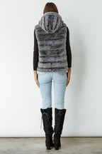 Caju Reversible Fur Vest W/ Hood - Charcoal