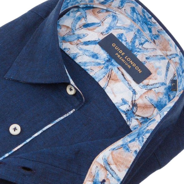 Guide London Long Sleeve Shirt - Linen and Watercolour Floral : Navy