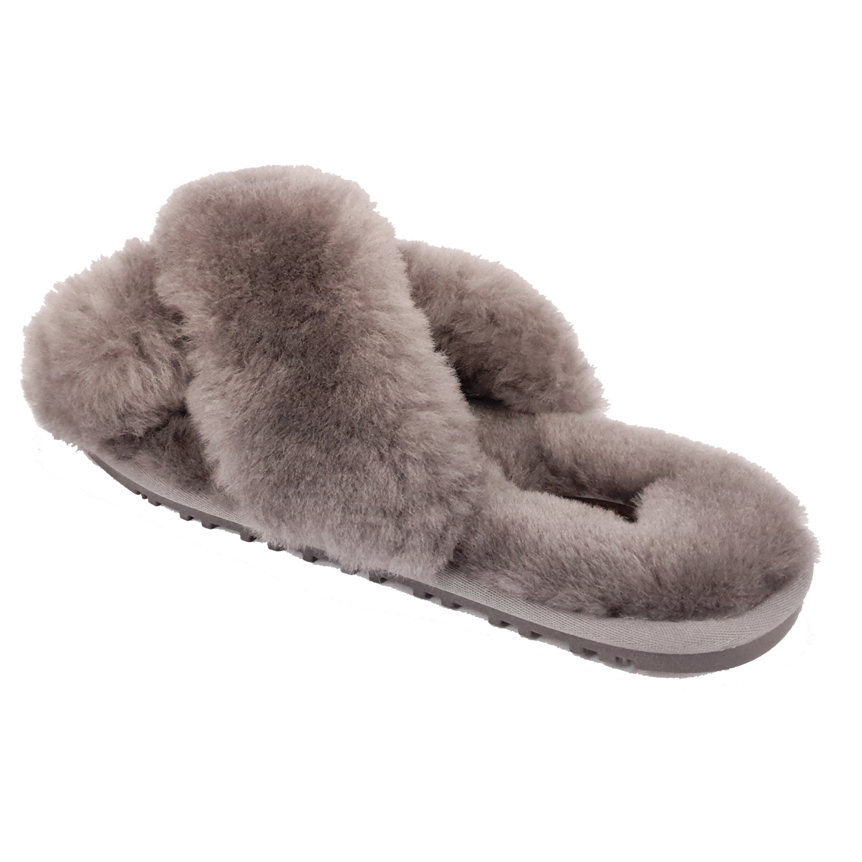 Rachel Sheepskin Cross Slide - Grey