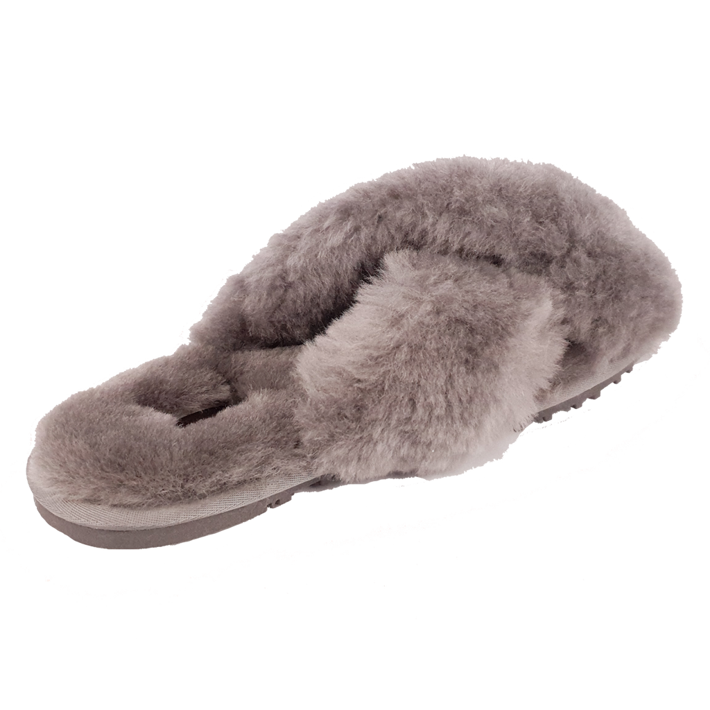 Rachel Sheepskin Cross Slide - Grey