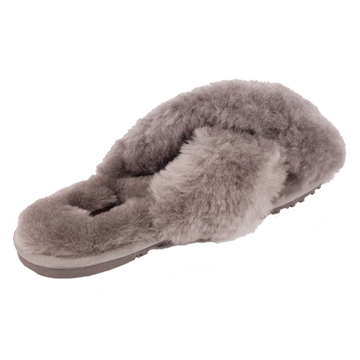 Rachel Sheepskin Cross Slide - Grey