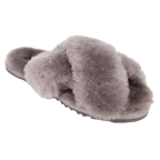 Rachel Sheepskin Cross Slide - Grey