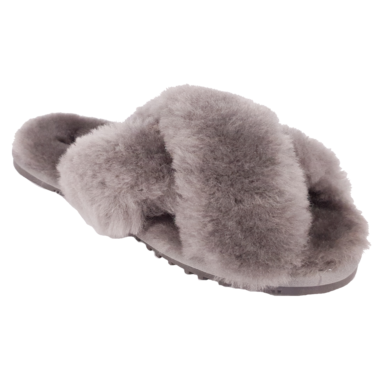 Rachel Sheepskin Cross Slide - Grey