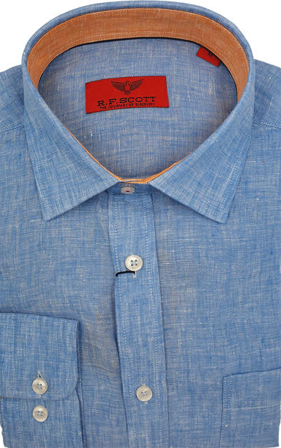 R.F. Scott Winston Long Sleeve Linen Shirt - Sky