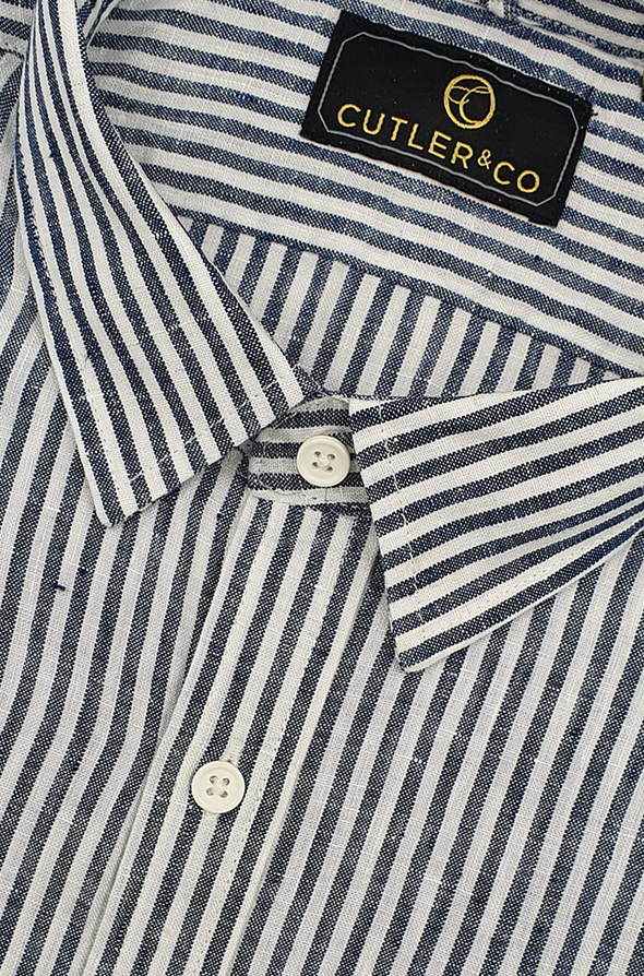 Cutler & Co Brent Short Sleeve Linen Shirt - Grey Stripes