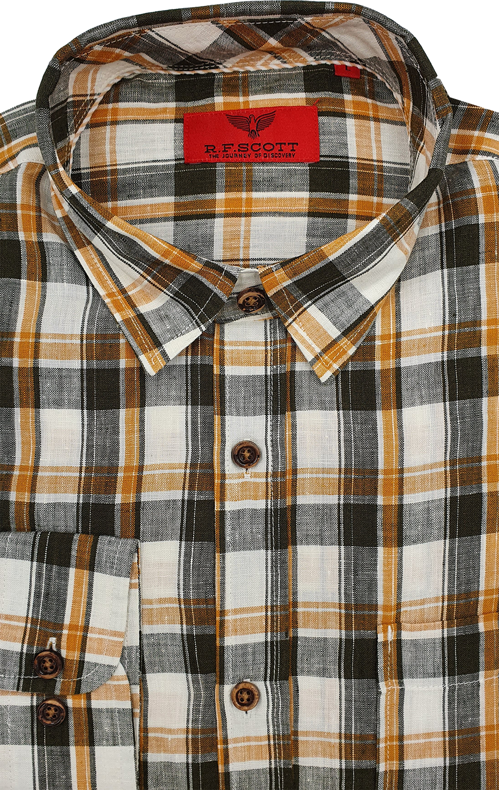 R.F. Scott Fields Long Sleeve Linen Shirt - Mandarin Check