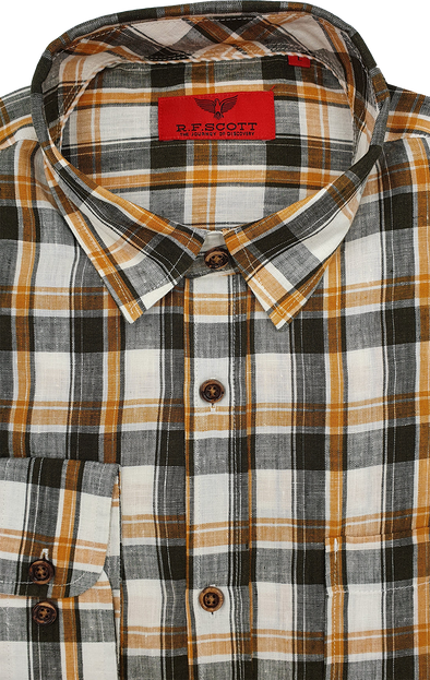 R.F. Scott Fields Long Sleeve Linen Shirt - Mandarin Check