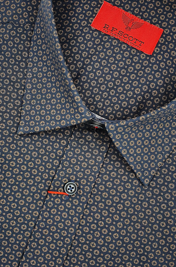 R.F. Scott Fielding Long Sleeve Shirt - Navy & Tan Pattern