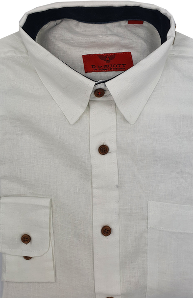 R.F. Scott Angus Long Sleeve Linen Shirt - White
