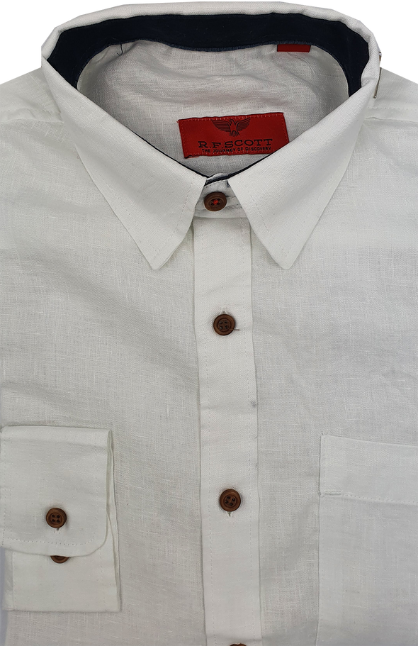 R.F. Scott Angus Long Sleeve Linen Shirt - White